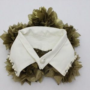 Set of 2: White Embroidered Collars with pearls